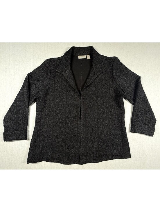 Jackets & Blazers - Chico's Ribbon Crepe Textured Open Front Blazer Jacket Sz 2/L Black Minimalist
